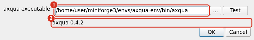 The settings of the plugin with the path of the aXqua program